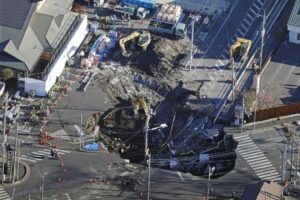 Massive Sinkhole in Japan Expands to Nearly Olympic Pool Size; Driver Still Missing